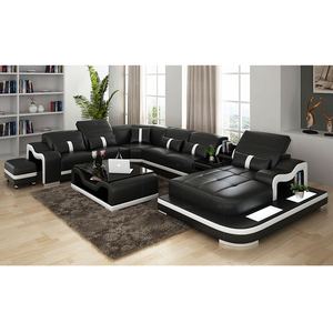 Nuovo Design per interni ad angolo modulare a forma di U divano in pelle con piattaforma a Led per soggiorno Hotel arredo appartamento - Product Image 1