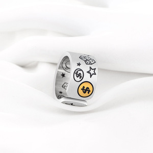 Cartoon Graffiti Smiley Face Open <b>Ring</b> Gold <b>Titanium</b> Steel Unisex Fashion Jewelry Gift - Product Image 3