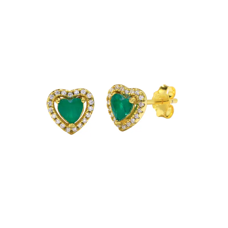 925 prata esterlina moda jóias brincos coração redondo forma esmeralda gemstone banhado a ouro brincos mulheres