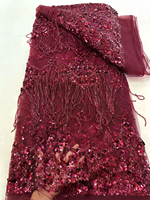 Tissu en dentelle à paillettes et perles dorées NI.AI, broderie de pierres et appliques en tulle pour robe de soirée africaine pour femmes