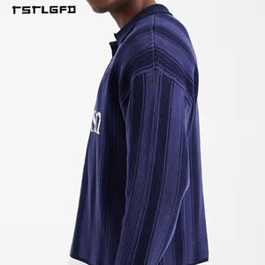 Suéter de Algodón Premium con Cierre, Manga Larga, Color Índigo Sólido, Tejido Retro Transpirable, Personalización de Alta Gama, Diseño OEM ODM - Product Image 3