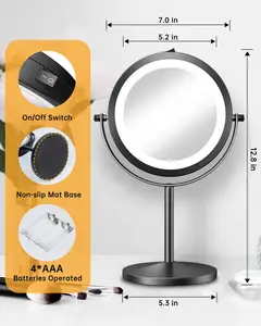 Lighted Makeup Mirror 1X 10X Standing Cosmetic Mirror Battery Operated Cordless Portable Shaving Makeup Mirror