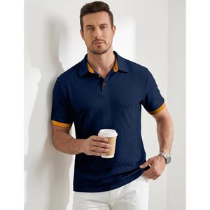 FOXA Polo pour homme en tricot texturé à manches courtes avec boutons, respirant, décontracté, pour l'été - Product Image 2