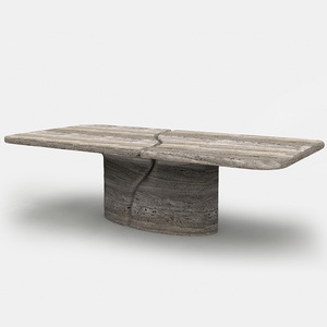 Kumusi โต๊ะรับประทานอาหาร Grey travertine โต๊ะในครัวหินธรรมชาติหรูหราที่กำหนดเอง - Product Image 2