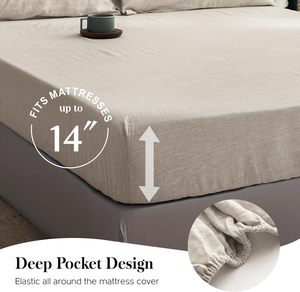 Juego de Ropa de Cama de Lino 100% Puro, 4 Piezas, Tamaño King, Sábana Plana Nórdica, Lino Francés Natural, Sábana Ajustable, Color Sólido, Funda de Almohada para el Hogar - Product Image 3