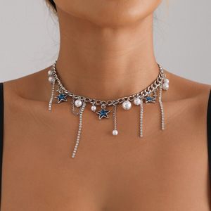 Joyería transfronteriza europea y americana, collar de estilo de chica caliente con borlas de estrella de diamantes de imitación azul para mujer, nicho de gama alta - Product Image 2