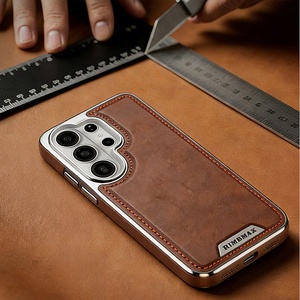 Étuis de téléphone portable en cuir PU magnétique électro-plaqué de luxe pour Samsung S26 S24 Ultra S25 Plus, charge sans fil, protection contre les chocs - Product Image 1