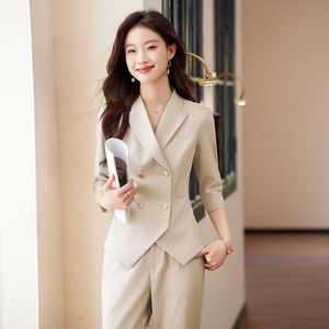 Women's Summer Suit Set Three Quarter Sleeve Breathable Office Lady Formal Wear Professional Work Uniform Petite Size - Product Image 1