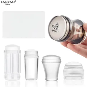 Set de Sellos de Silicona para Uñas con Mango Transparente Esmerilado, Cabezal Suave y Raspador, Herramienta de Diseño e Impresión para Salón de Manicura - Product Image 2