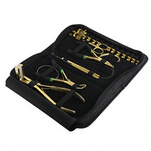 Kit de Herramientas de Alta Calidad para Extensiones de Cabello de Acero Dorado, Estuche con Alicates de Anillo Micro Nano, Agujas Tipo C, Gancho de Tracción, Uso Comercial - Product Image 1