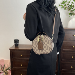 Bolso Casual con Estampado Geométrico, Bolso de Hombro de Estilo Moderno, Bolso Redondo de Material PU 351 - Product Image 6