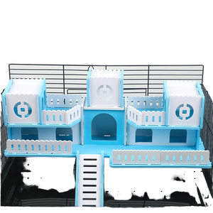 Il legno con motivo solido da 47 pezzi fornisce accessori di base per la modifica della gabbia per il criceto a doppio strato Villa per animali domestici mobili - Product Image 1