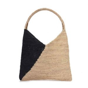 Sac de plage en raphia tressé fait main pour femme, idéal pour l'été et les voyages, sac fourre-tout bicolore en paille crochetée pour femme - Product Image 1