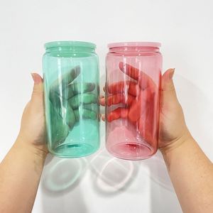 Canettes de soda en verre transparent coloré, incassables, sans BPA, en borosilicate, 16 oz, vierges pour sublimation - Product Image 2