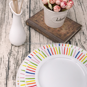 Set di 18 Piatti Fondi Rotondi in Ceramica Bianca con Bordo Colorato, Stile Moderno e Semplice, per Hotel, Ristoranti, Cene, Feste e Matrimoni - Product Image 4