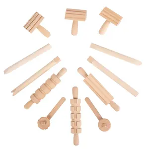 Solid wood rolling pin texture stick pressed colored clay toys Children's handmade toys