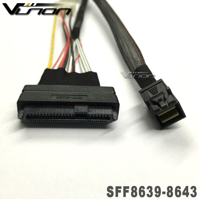 12G Internal Mini SAS HD Cable SFF-8643 to U.2 SFF-8639 with 15 Pin SATA Power Connector