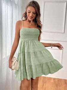 <span class=keywords><strong>Vestido</strong></span> de verano ajustado para mujer, ropa de calle Sexy para chica picante con <span class=keywords><strong>tirantes</strong></span> tejidos para fiestas o visitas turísticas, Color sólido - Product Image 4