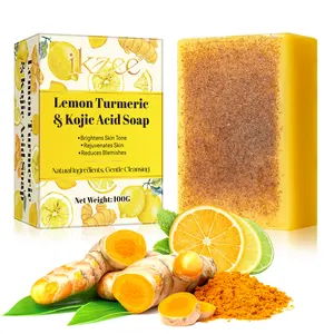 Grosir Label pribadi kulit buatan tangan alami mencerahkan kunyit Lemon dan sabun asam Kojic