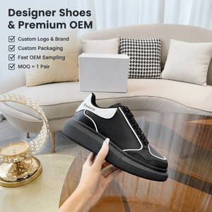 Zapatillas de Diseño de Lujo 2026 para Hombre y Mujer, de Cuero de Alta Calidad, Totalmente Negras con Ribete Blanco, Plataforma Gruesa, Estilo Discreto y Lujoso, Nuevas - Product Image 1