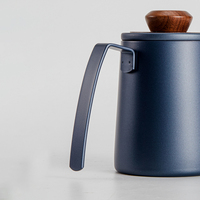 Bouilloire à café portable 600 ml en acier inoxydable moderne, écologique, durable, résistante à la chaleur, avec couvercle à poignée en bois et bec verseur col de cygne
