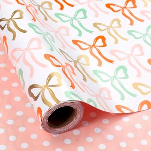 Burymento Bow Wrapping <b>Paper</b> <b>Roll</b> 17in x 32.8ft Reversible Gift <b>Wrap</b> for Birthday Valentine Mothers Day Graduation - Product Image 1