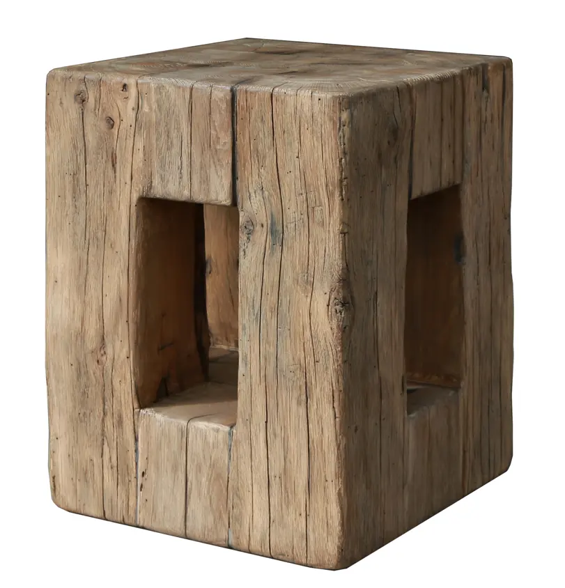 Rustic style reclaimed oak home furniture small wood stool chair solid wood square stool