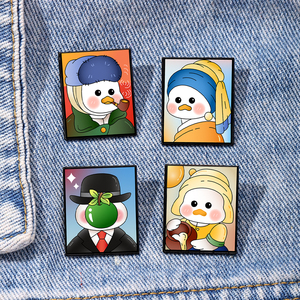 Pins de metal esmaltado coleccionables con diseño de pato de parodia artística personalizada a granel - Pintura icónica para atuendos diarios, sets de regalo, broches en stock - Product Image 1