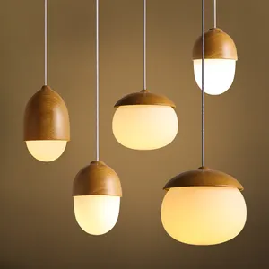 Modern Nut Design Glass Pendant Light E27 Wood Base Decorative Lamps