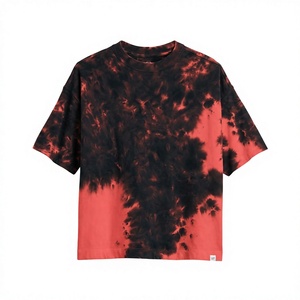 T-shirt décontracté pour homme à manches courtes en coton et fibre de bambou, respirant, col rond, coupe oversize, motif tie-dye, rayures et logo frontal - Product Image 1