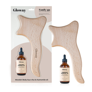 Relaxation profonde corps en bois <span class=keywords><strong>Gua</strong></span> <span class=keywords><strong>Sha</strong></span> conseil et huile essentielle de camomille SPA outils de thérapie de Massage en bois ensemble d'huile de Massage de Relaxation - Product Image 1