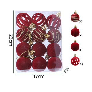 Festive Decoration and <b>Christmas</b> Tree Hanging Ornaments 12-piece set 6cm flocked <b>Christmas</b> <b>baubles</b> with painted patterns - Product Image 3