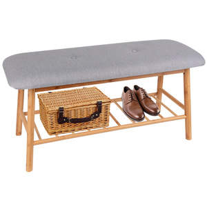 European and American style gray canvas stool, home <b>shoe</b> changing stool, sofa, cloakroom upholstered stool, bedroom footstool - Product Image 3