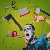 Serre-tête sanglant Halloween 2026, accessoires de costume effrayants avec couteau, hache, scie, ciseaux et seringue