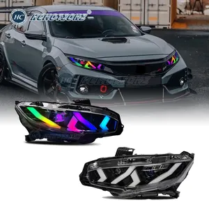 HCMOTIONZ Frente Do Carro Lâmpadas Acessórios 2016-2021 DRL Styling RGB LED Cabeça Luzes Montagem de Faróis para Honda Civic