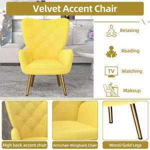 <span class=keywords><strong>Fauteuil</strong></span> de salon en velours tissu aile arrière salon chaises d'appoint en velours vert simple - Product Image 5