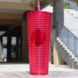 Vaso Acrílico Rosa Mate de 24 oz con Tapa y Pajita, 710 ml, con Tachuelas Brillantes, Portátil y Elegante - Product Image 4