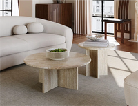 Table d'appoint de forme ronde moderne minimaliste nordique Table basse en travertin naturel beige pour salon de luxe