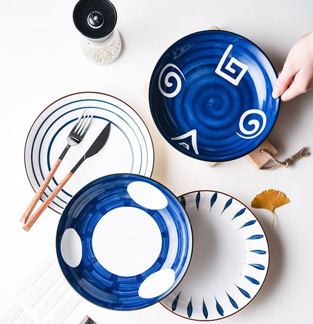 Creative  Ceramic Tableware Dish Home Breakfast Round Personalized Hand Painted Deep Shallow Plate 2023