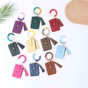 2026 Llavero de piel sintética con cuentas de silicona, tarjetero de identificación y crédito, monedero para mujer con pulsera tipo brazalete - Product Image 5