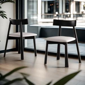 Chaise de salle à manger en bois massif noir style nordique avec dossier pour usage domestique - Product Image 1