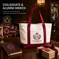 Sac fourre-tout en toile personnalisé avec broderie de blason, sac à main bordeaux avec poche avant pour l'université, les voyages et les trajets quotidiens