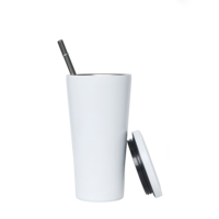 Tasse à café isotherme classique réutilisable de 560 ml en acier inoxydable 18/8 à double paroi avec revêtement céramique et paille intégrée