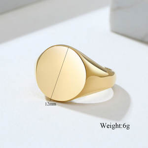 Minimalist आभूषण सादे डिजाइन चंकी उत्कीर्ण नाम लोगो कस्टम सोना मढ़वाया स्टेनलेस स्टील मुहर अंगूठी - Product Image 3