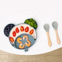 Assiettes en silicone pour bébés, personnalisées, imprimées, de qualité alimentaire, antidérapantes, écologiques, lavables au lave-vaisselle, avec compartiments, motif ours