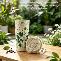 Mug de voyage isotherme 17oz en acier inoxydable, anti-fuite, avec couvercle à paille rabattable et isolation thermique 12-24 heures, motif floral