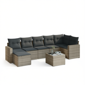 Conjunto de Sofá de Jardín de Ratán Gris, 6 Plazas, Estructura de Acero, Muebles de Exterior, Diseño Contemporáneo - Product Image 1