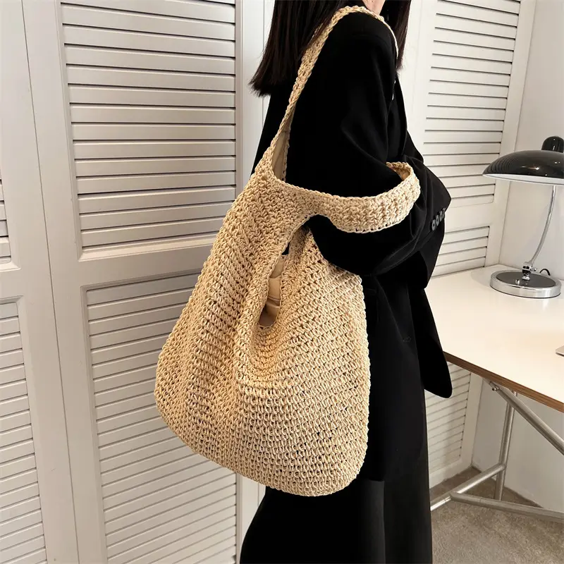Wholesale Large Capacity Moroccan Summer Holiday Beach Bag Women's Handmade Woven Tote Bags Swimming Shoulder Bag