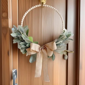 Guirnalda de Eucalipto Artificial de Alta Calidad con Cuentas y Lazo de Yute para Decoración de Puerta Principal, Navidad y Bodas - Product Image 4