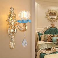 Lámpara de pared de cristal europeo, lámpara de noche de lujo para sala de estar, dormitorio, pared de fondo, pasillo, Villa, Hotel, iluminación